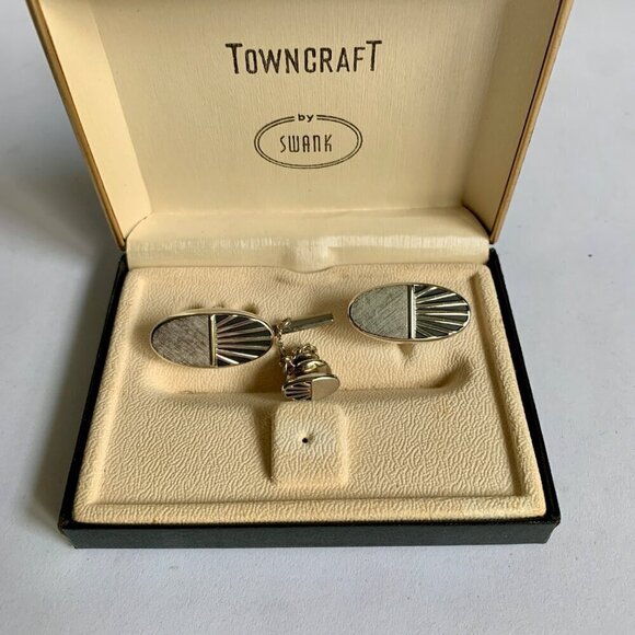 Towncraft by Swank Vintage Cufflinks and Tie Clip In Box - Picture 1 of 3